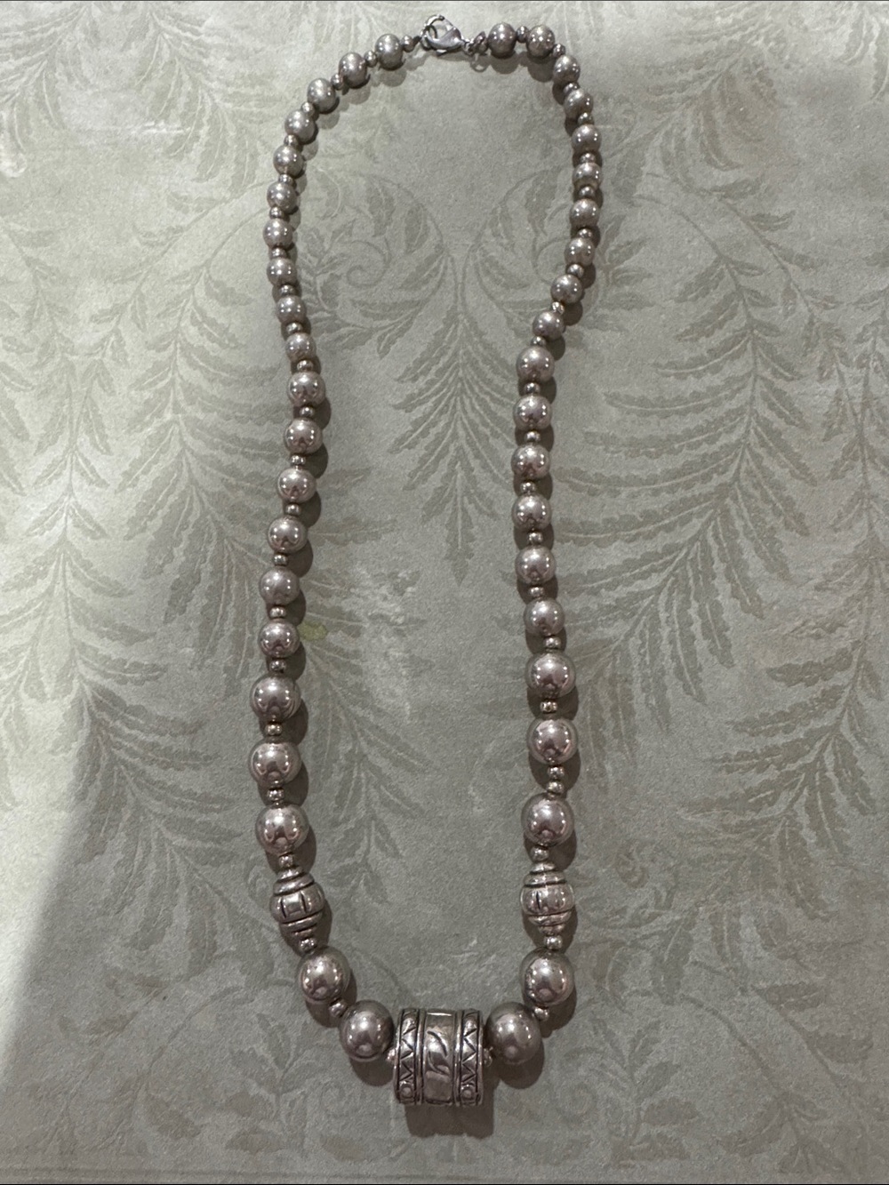 Vintage Silver-Tone Beaded Statement Necklace - Elegant Pearl Finish